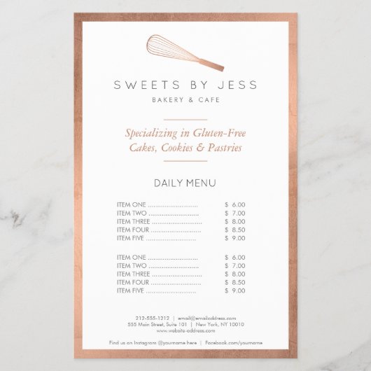 Rose Gold Whisk Bäckerei HalbPage Flyer (Vorne)