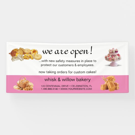 Rose Gold Whisky Bakery Business Wiedereröffnung Banner (Horizontal)