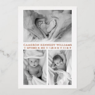 Rose Gold White 3 Foto Hallo Baby Neugeborene Folieneinladung