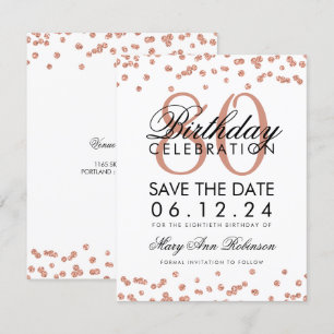 Rose Gold White 80. Geburtstag Rett Datum Confetti Einladung
