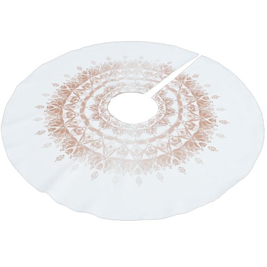 Rose Gold White Damask Mandala Polyester Weihnachtsbaumdecke (Schrägansicht)