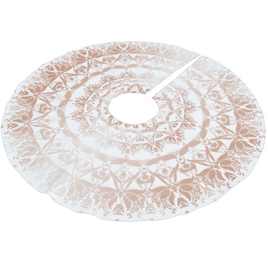 Rose Gold White Damask Mandala Polyester Weihnachtsbaumdecke (Schrägansicht)