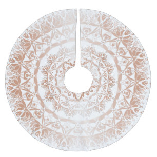 Rose Gold White Damask Mandala Polyester Weihnachtsbaumdecke