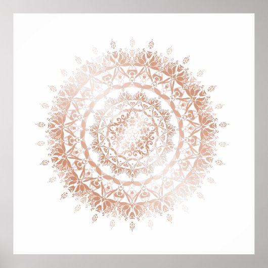 Rose Gold White Damask Mandala Poster (Vorne)