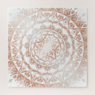 Rose Gold White Damask Mandala Puzzle
