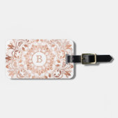 Rose Gold White Floral Mandala Monogram Gepäckanhänger (Vorderseite horizontal)
