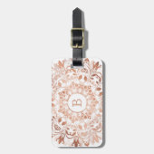 Rose Gold White Floral Mandala Monogram Gepäckanhänger (Vorderseite vertikal)