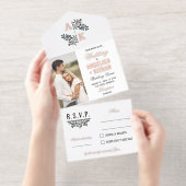 Rose Gold White Floral Monogram Photos Wedding All-in-One-Einladung (Abreißstreifen)