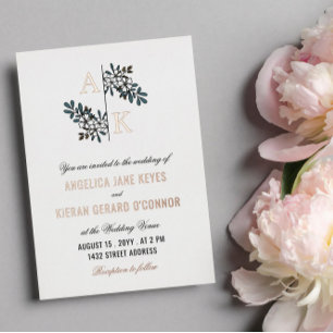 Rose Gold White Floral Monogram Wedelfoil Invit Folieneinladung