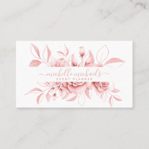 Rose Gold White Floral Watercolor Eventplaner Visitenkarte