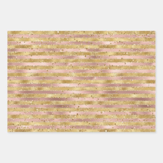 Rose Gold White Glam Glitz Streifen Geschenkpapier Set (Vorderseite 3)