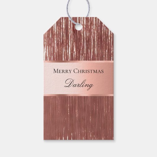 Rose Gold White Glam Tinsel Stripes Geschenkegel Geschenkanhänger (Vorderseite)