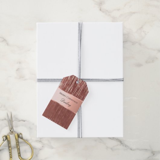 Rose Gold White Glam Tinsel Stripes Geschenkegel Geschenkanhänger (Mit Garn)