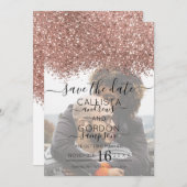 Rose Gold White Glitzer Confetti Foto Hochzeit Save The Date (Vorne/Hinten)