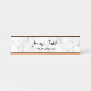 Rose Gold White Marble Elegante Skriptvorlage Schreibtischnamensplakette
