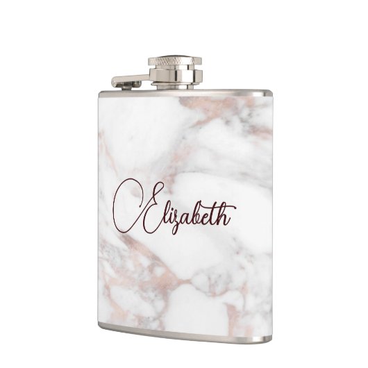 Rose Gold White Marble Script Name Best Template Flachmann (Links)