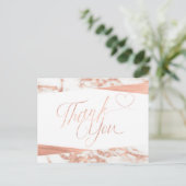 Rose Gold White Marble Script Vielen Dank Postkarte (Stehend Vorderseite)