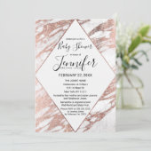 Rose Gold White Modern Marble Baby Dusche Einladung (Stehend Vorderseite)