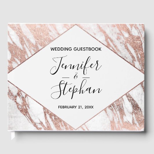 Rose Gold White Modern Marble Wedding Gästebuch (Vorderseite)