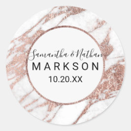 Rose Gold White Modern Marble Wedding Stickers