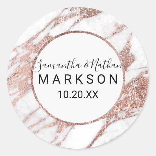Rose Gold White Modern Marble Wedding Stickers (Vorderseite)