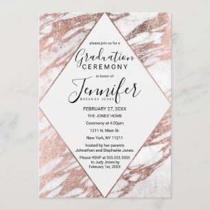 Rose Gold White Modern Marmor Abschluss Einladung