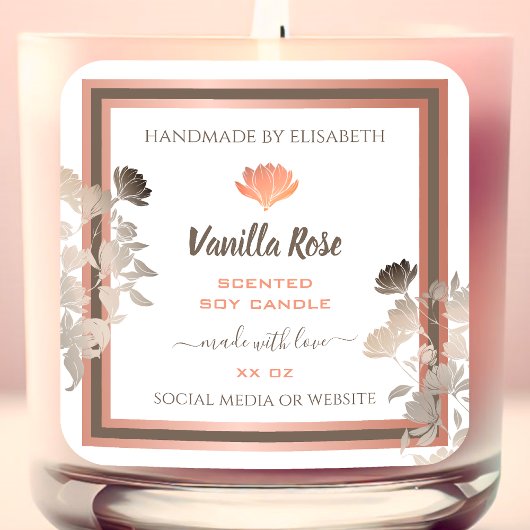 Rose Gold White Product Packaging Labels Geblüht Quadratischer Aufkleber