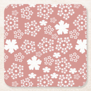 Rose Gold & White Star & Snowflake Muster Rechteckiger Pappuntersetzer