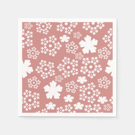 Rose Gold & White Star & Snowflake Muster Serviette (Vorderseite)