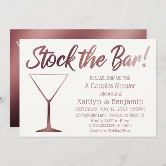 Rose Gold & White Stock die Dusche für Bar Einladung (Vorne/Hinten)