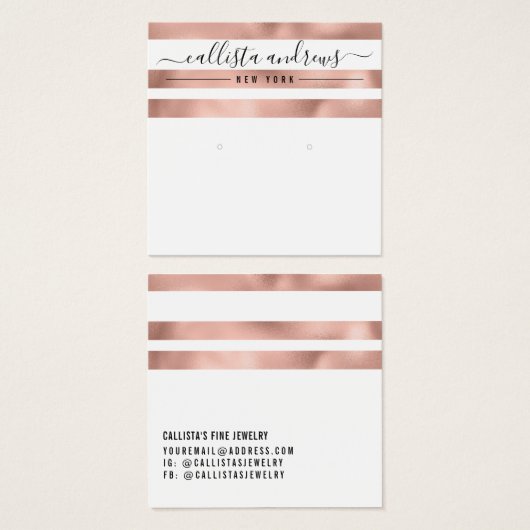 Rose Gold White Strips Earring Display Card (Vorne & Hinten)