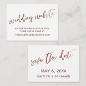 Rose Gold White Wedding Website Save the Date Kart Begleitkarte (Vorne/Hinten)
