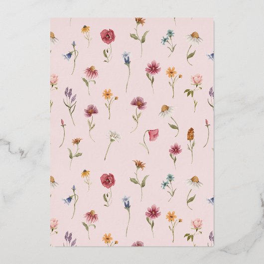 Rose Gold Wildblume Liebe in Bloom Brautparty Folieneinladung (Rückseite)