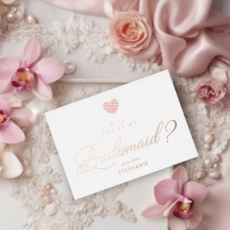 Rose Gold Will You Be My Bridesmaid Pink Heart Folieneinladung