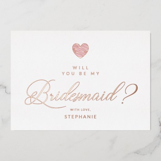 Rose Gold Will You Be My Bridesmaid Pink Heart Folieneinladung (Vorderseite)
