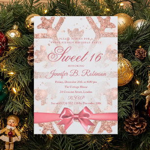 Rose Gold Winter Glitter Bogen Sweet 16 Geburtstag Einladung