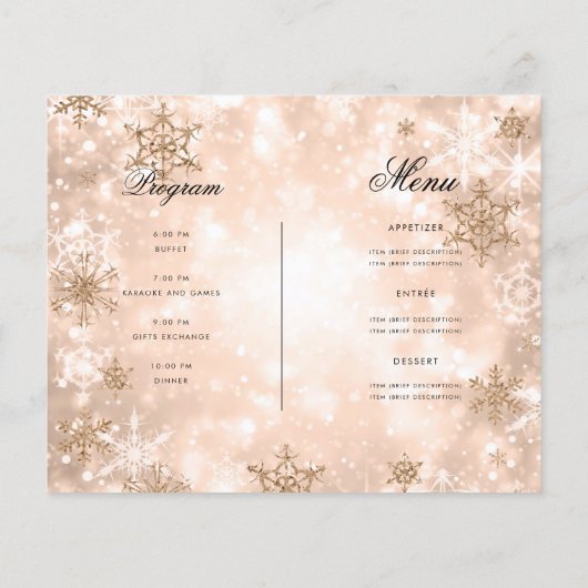 Rose Gold Winter Holiday Einladungsprogramm Menü (Hinten)