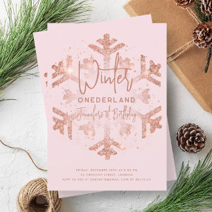 Rose Gold Winter ONEDERLAND 1. Geburtstagsrot Einladung