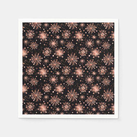 Rose Gold Winterschneeflocken auf Schwarz Serviette (Vorderseite)