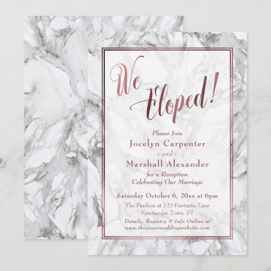 Rose Gold Wir haben Script Marble Empfang-Only Einladung (Vorne/Hinten)