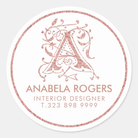 Rose-Gold-Wirbel Beispiel Monogramm Runder Aufkleber (Vorderseite)