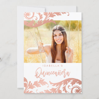 Rose Gold Wirbel Foto Quinceanera Einladungen