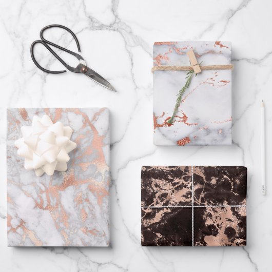 Rose Gold Wrapping Paper Flat Sheet Set 3 Geschenkpapier Set (Vorderseite)