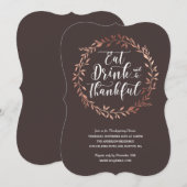 Rose Gold Wreath Erntedank Abendessen Einladung (Vorne/Hinten)