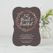 Rose Gold Wreath Erntedank Abendessen Einladung (Stehend Vorderseite)