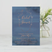 Rose Gold Wreath Navy Brautparty Einladung (Stehend Vorderseite)