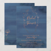 Rose Gold Wreath Navy Brautparty Einladung (Vorne/Hinten)