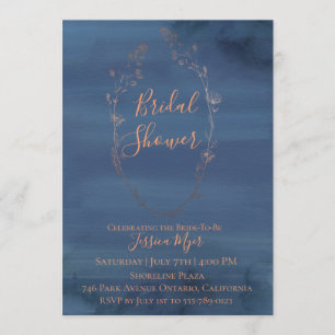 Rose Gold Wreath Navy Brautparty Einladung