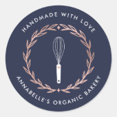 Rose Gold Wreath Whisk Bäckerei Runder Aufkleber (Vorderseite)