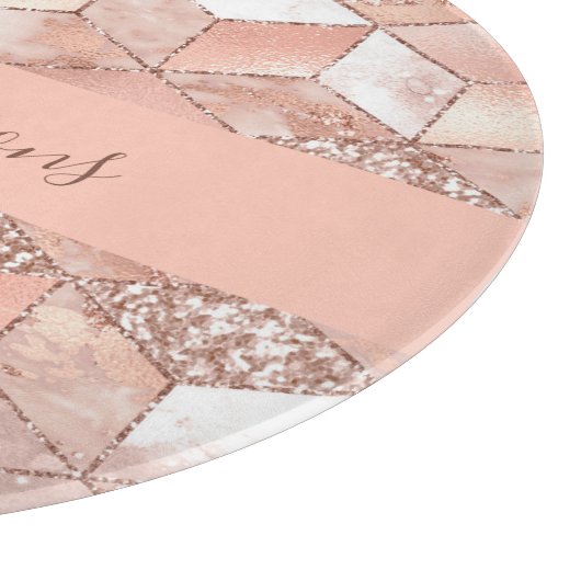 Rose Gold Würfel Marmor Familienname Skript Schneidebrett (Ecke)